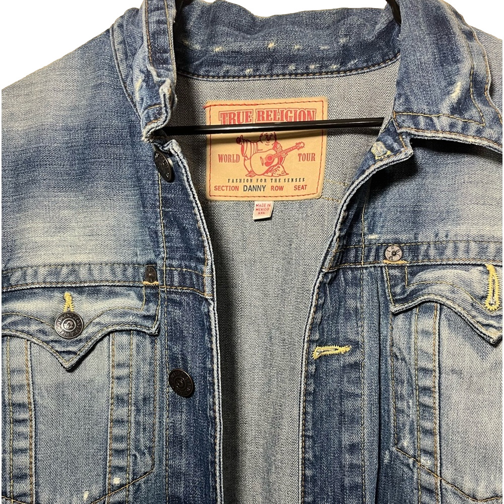 True Religion Men’s Denim Jacket - Classic Vintage Style, Size XXL
